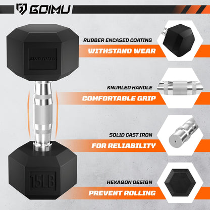 GOIMU Dumbbell Sets with Rack, Rubber Hex Dumbbells, 220/280/360/450/550LBS, Hand Weights with Chrome Handle for Strength Training(550LBS with Rack)