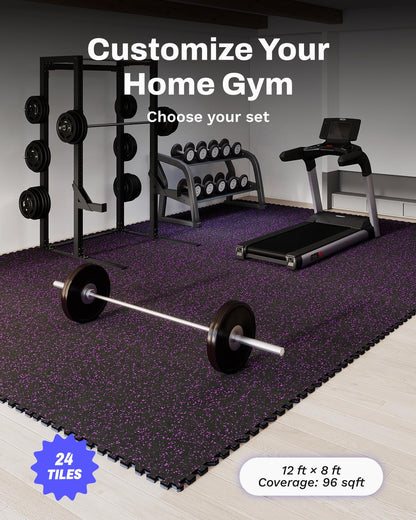 AIRHOP 0.56in Thick 96 Sq Ft Exercise Equipment Mats, 24 Tiles Upgraded Rubber Top with High Density EVA Foam, Large Interlocking Puzzle Gym Flooring for Home Gym, Heavy Weight Workout, 24 x 24in