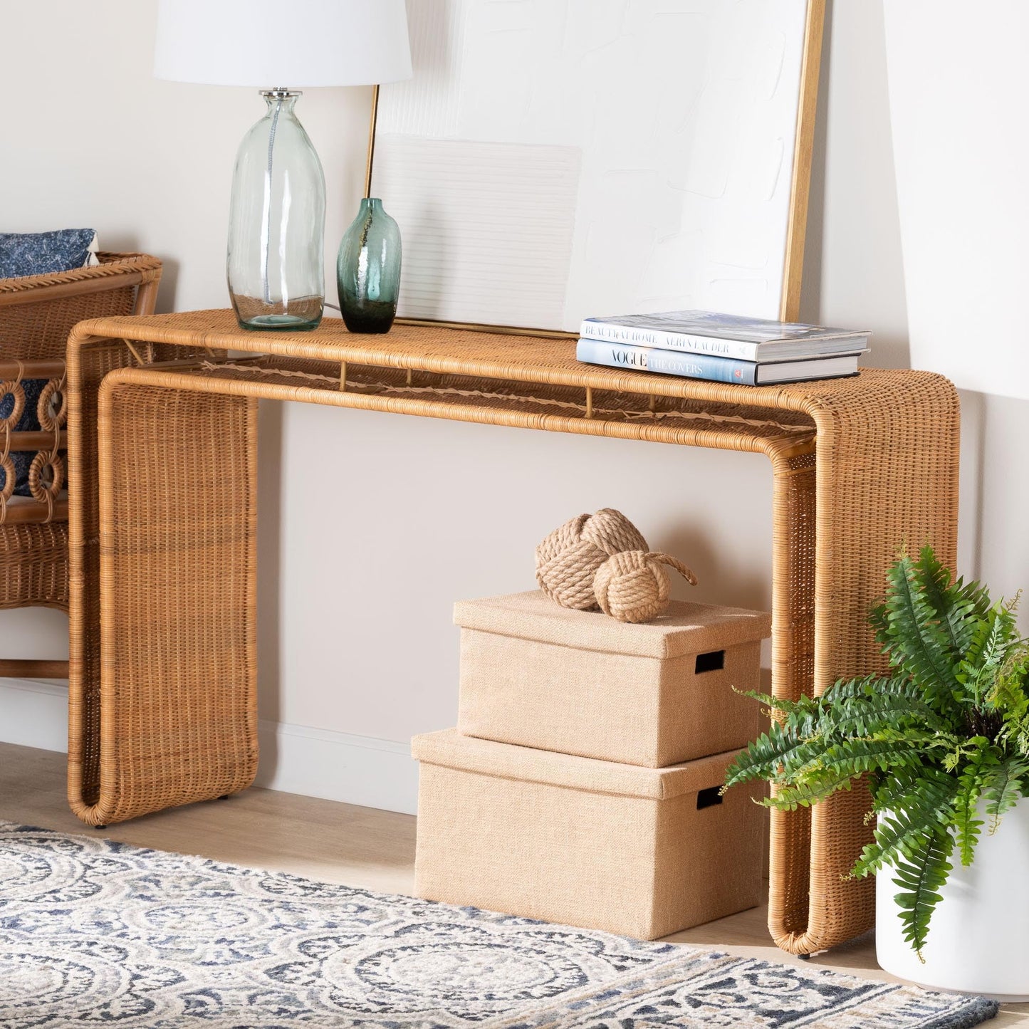 Bali & pari Nevada Rattan Console Table, Light Honey, 52-Inch, Fully Assembled