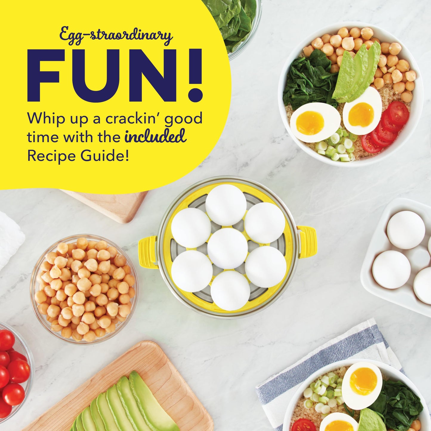 PEEPS & Dash Rapid Egg Cooker - Boiler, Poacher & Steamer - Includes Measuring & Recipe Guide - Dishwasher Safe - BPA Free - Holds 7 Eggs, Yellow