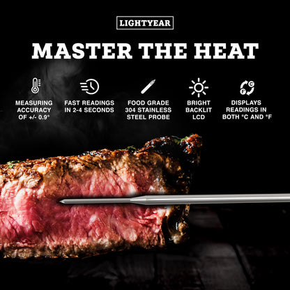 Lightyear BBQ Pro Prep & Cook Bundle – Meat Hammer, Instant Read Thermometer & Silicone Basting Brush Set