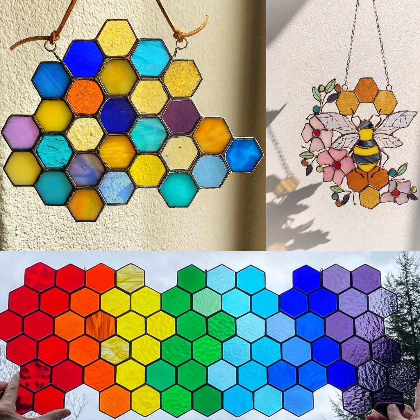 KALUCION 100 Pieces Hexagon Mosaic Tiles for Crafts Bulk, Iridescent Stained Glass Pieces Precut Hexagons for Mosaic Projects, Home Decor