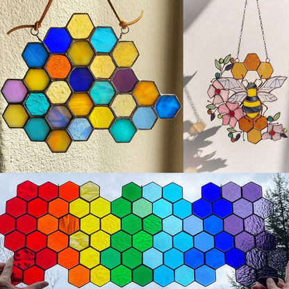 KALUCION 100 Pieces Hexagon Mosaic Tiles for Crafts Bulk, Iridescent Stained Glass Pieces Precut Hexagons for Mosaic Projects, Home Decor