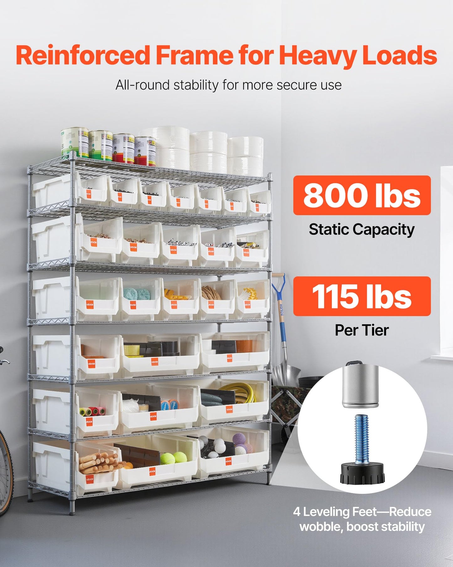 VEVOR 7-Tier Rolling Bin Storage Rack, 26 Organizer Bins, Bin Rack Storage Steel Wire Shelving System with Wheels, Mobile Tool Organizer for Garage, Warehouse, Office, Restaurant, Kitchen, Classroom