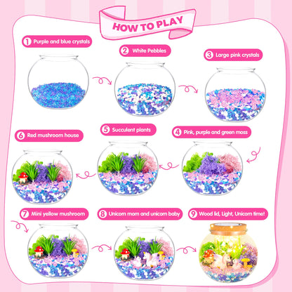 Unicorn Gifts for Girls - Light up Unicorn Terrarium Kit for Kids - DIY Unicorn Arts & Crafts Toy - Birthday Gifts for Kids Age 5 6 7 8-12 Year Old Girl Gift