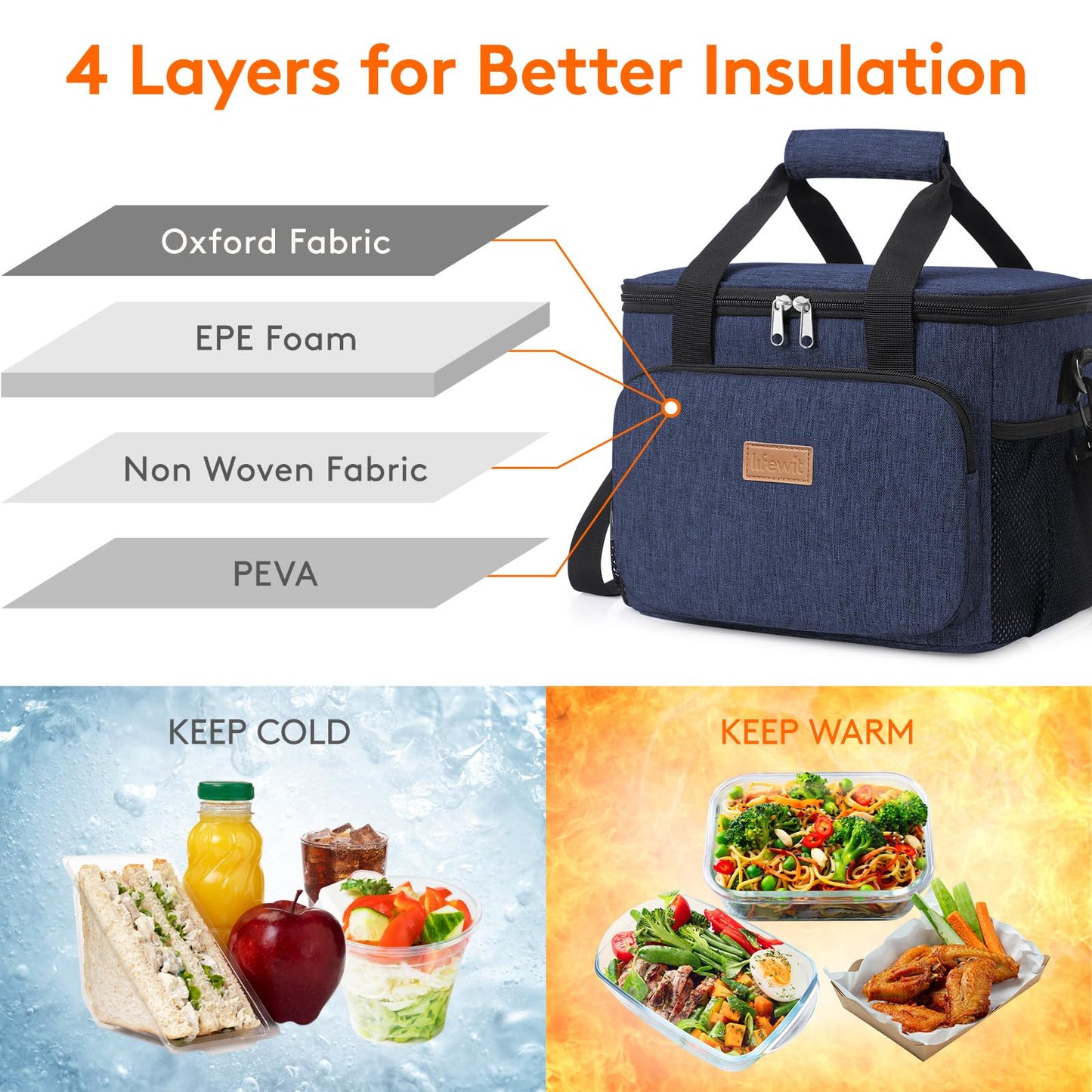 Lifewit Medium Lunch Bag, Insulated Lunch Box, Soft Cooler Cooling Tote for Adult Men Women, Dark Blue 12-Can (9L)