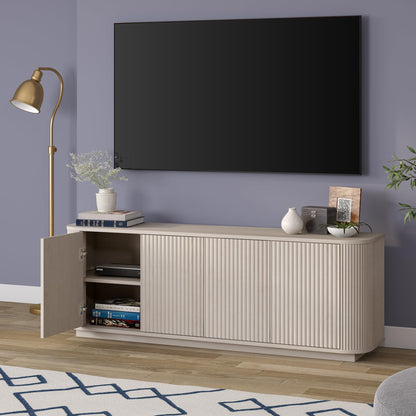 Henn&Hart Fluted TV Stand for TVs up to 75" with 2 Storage Cabinets with an Adjustable Shelf for Living Room, Family Room, or Office, Beech White