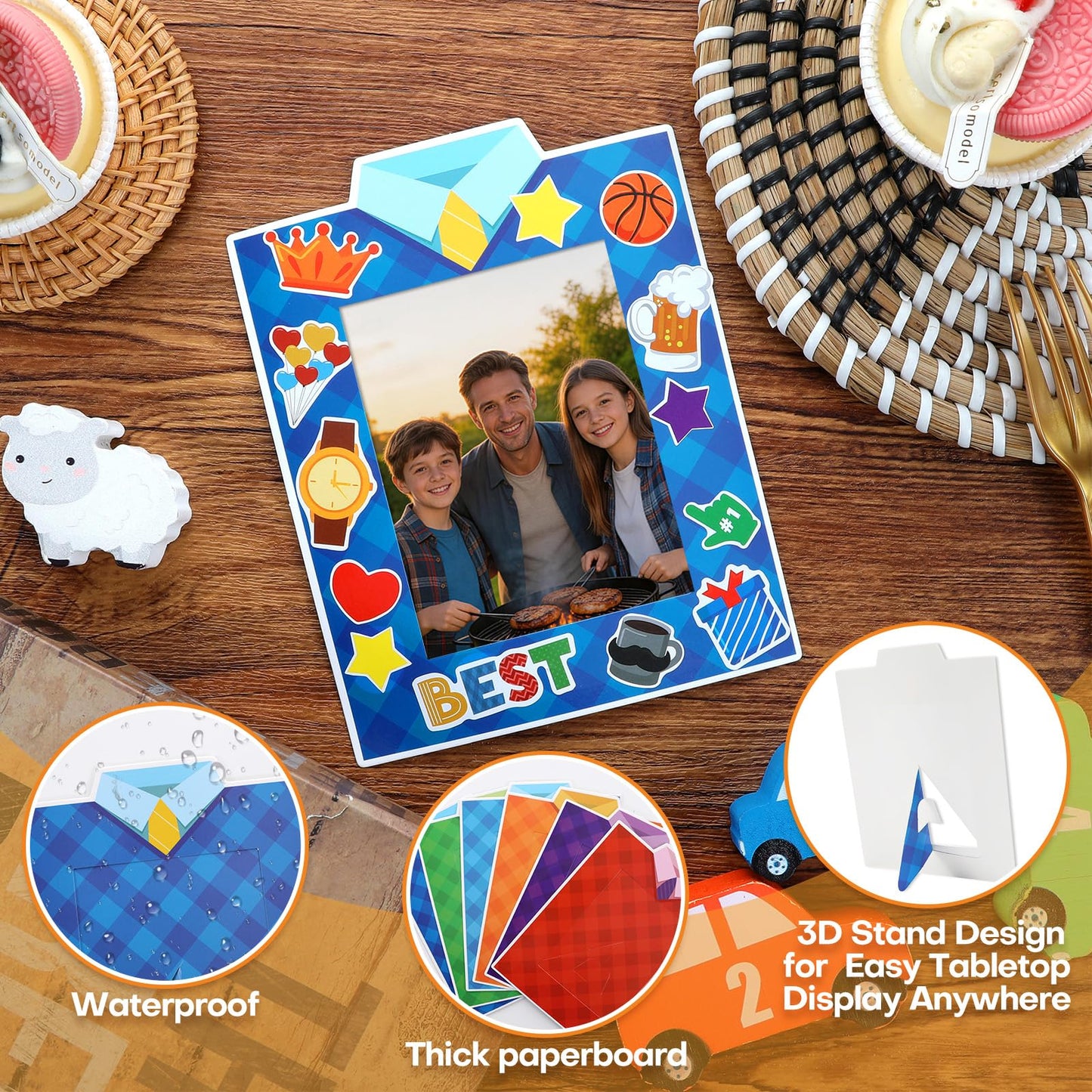 30 Packs Father's Day Picture Frame Craft with Sticker Happy Fathers Day DIY Craft Art Fathers paper photo frame Personalized Gifts for Father Dad Party Decoration Favor Home Classroom Game Activities
