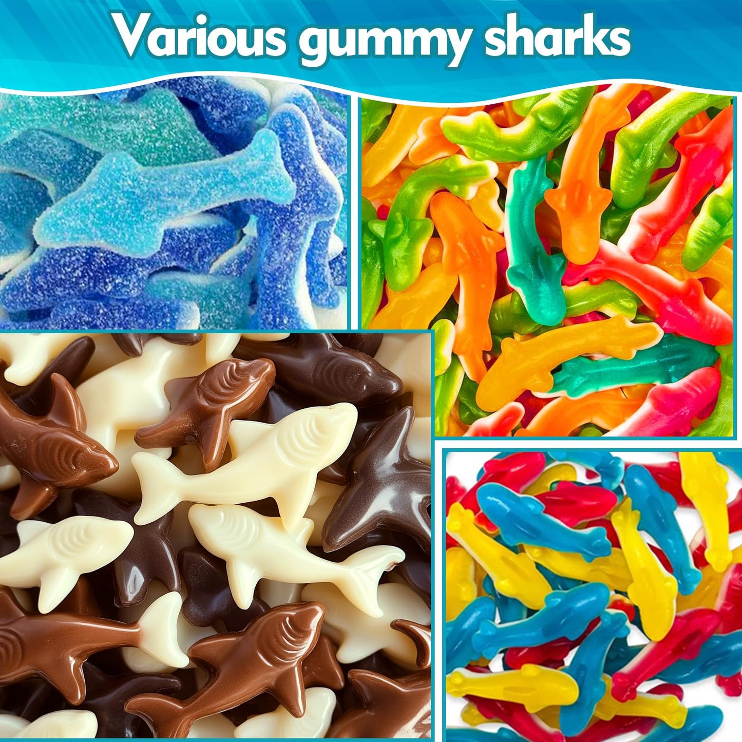 Palksky Gummy Sharks Molds Silicone, 4 Pack 30 Cavity Mini Sharks Candy Molds,3D Small Blue Shark Gummies Mold, Candy Making Supplies for Candy/Friut Snack