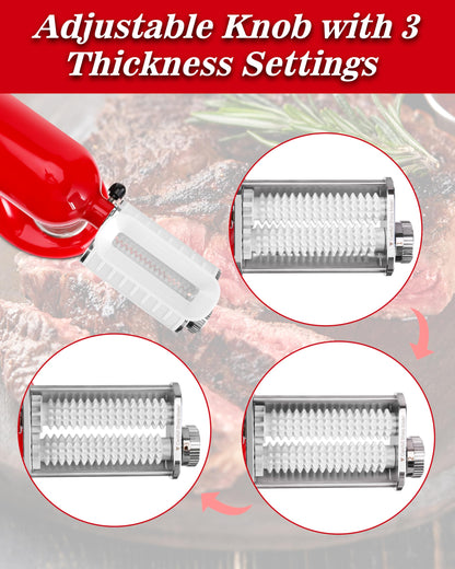 Meat Tenderizer Attachment for KitchenAid Stand Mixer, Adjustable Meat Tenderizer Machine for Beef Pork Steak, Tenderizer Tool with 3 Thickness Settings, Dishwasher Safe