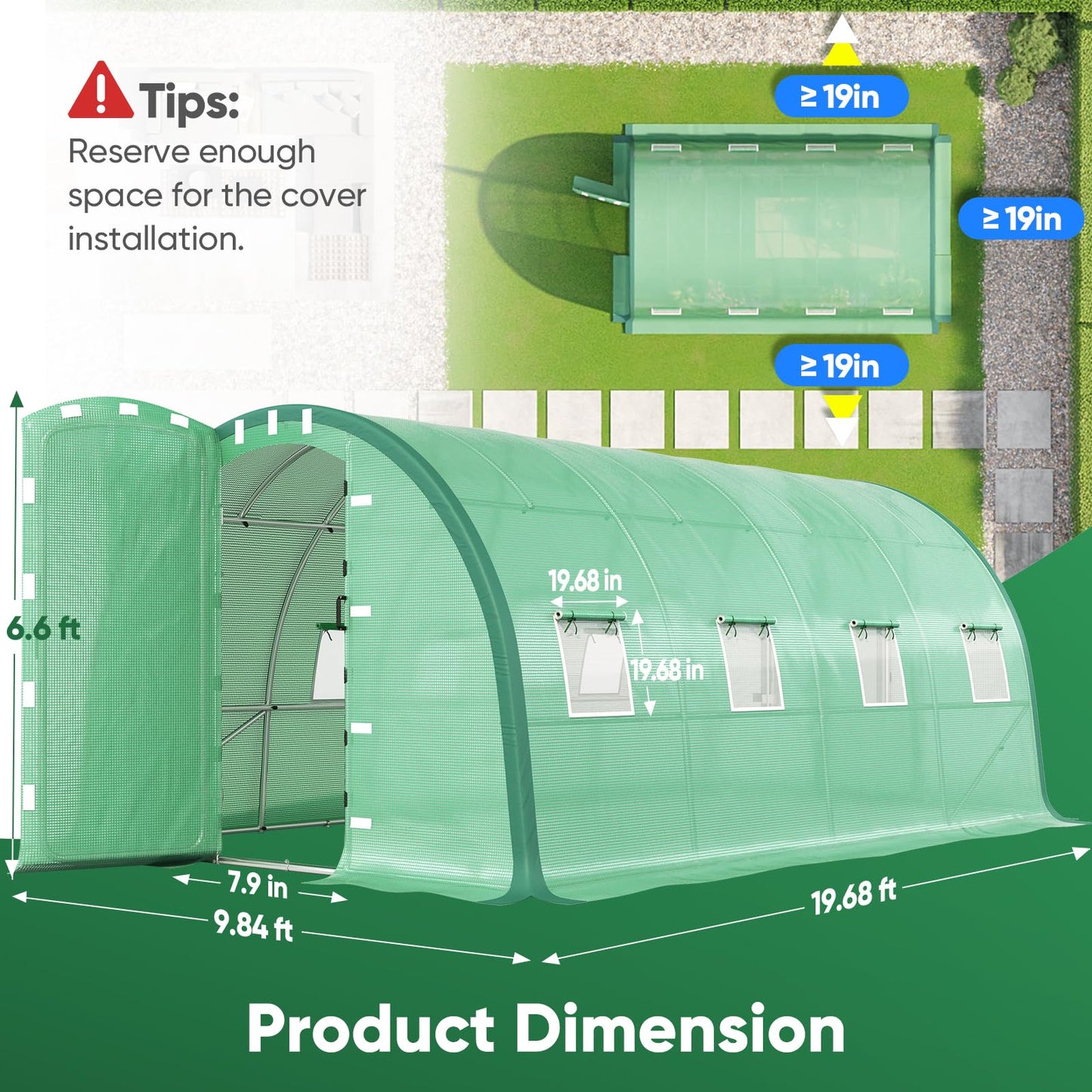 Quictent 20x10x6.6 FT Premium Greenhouse for Outdoors with 2 Door Frames, Reinforced Top Structure & Cover, Large Heavy Duty Walk-in Tunnel Hoop Green House for Garden Backyard Flower Winter, Green