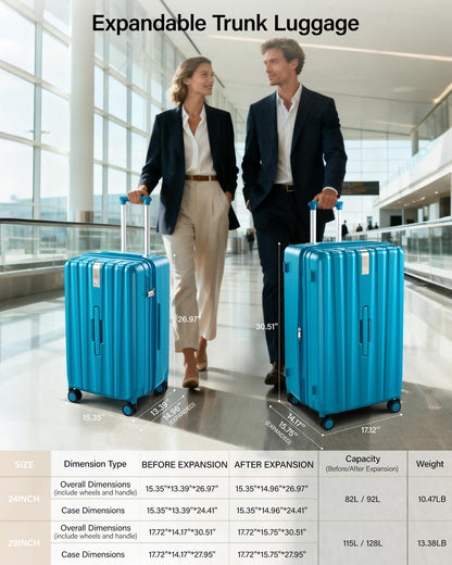 Hanke 29 Inch Plus Expandable Luggage Large Suitcases with Wheels,Checked Luggage Hard Shell Suitcases, PC Trunk Luggage Extra Large Suitcase with Lock for Women Men(Caribbean Blue)