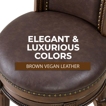 ROME + OAK Runyan 26" Swivel Counter Stool, Rotating High Back Barstool in Dark Walnut Finish with Vintage Brown Vegan Leather Seat