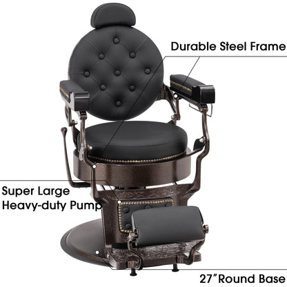 BarberPub Vintage Barber Chair Heavy Duty Metal Frame All Purpose Hydraulic Recline Salon Beauty Spa Chair Styling Equipment 9207 (Black)