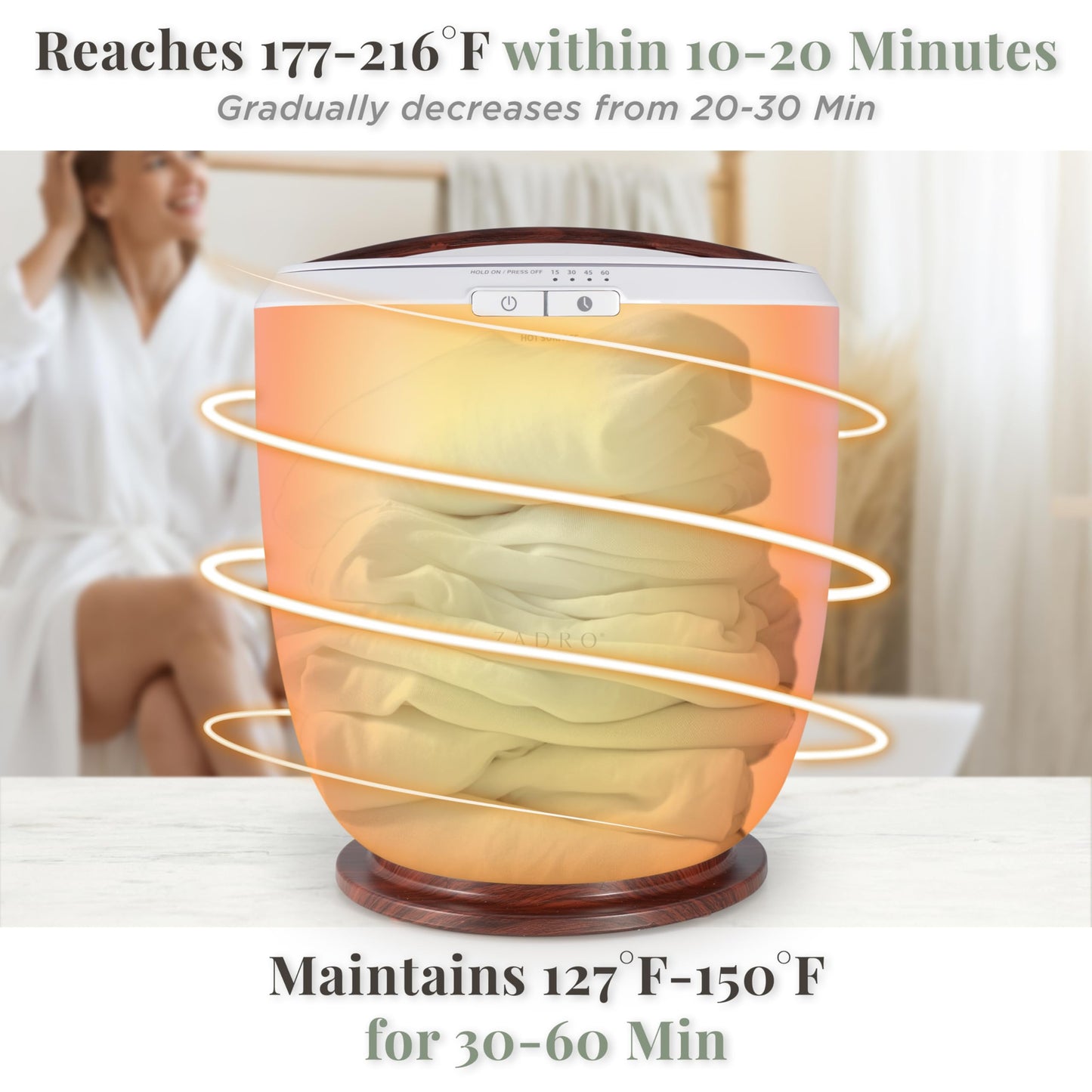 Zadro Large Hot Towel Warmer Bucket Timer Electric Towel Warmer for Bathroom Auto-Shut Off Heated Towel Warmer Spa (Large | 20L | 12" Dia. x 21" Tall, White)