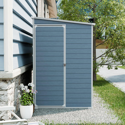 4FT x 8FT Resin Outdoor Storage Shed with Windows and Ventilation, Lockable Garden Tool Shed with Sloping Roof, Weather Resistant Backyard Storage House for Patio Lawn, Grey