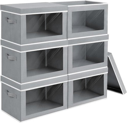 Homsorout Large Storage Bins - Collapsible Fabric Cubes with Lids & Window | 15.7 Inch Grey Baskets, 6 Pack