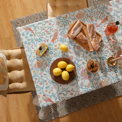 patdrea Designer Yellow French Spring Summer Tablecloth,Rustic Linen Floral Birds Pattern Table Cloth for Square Tables,Decor Table Cover for Kitchen Dining Holiday Banquet,Christmas,55"*55"