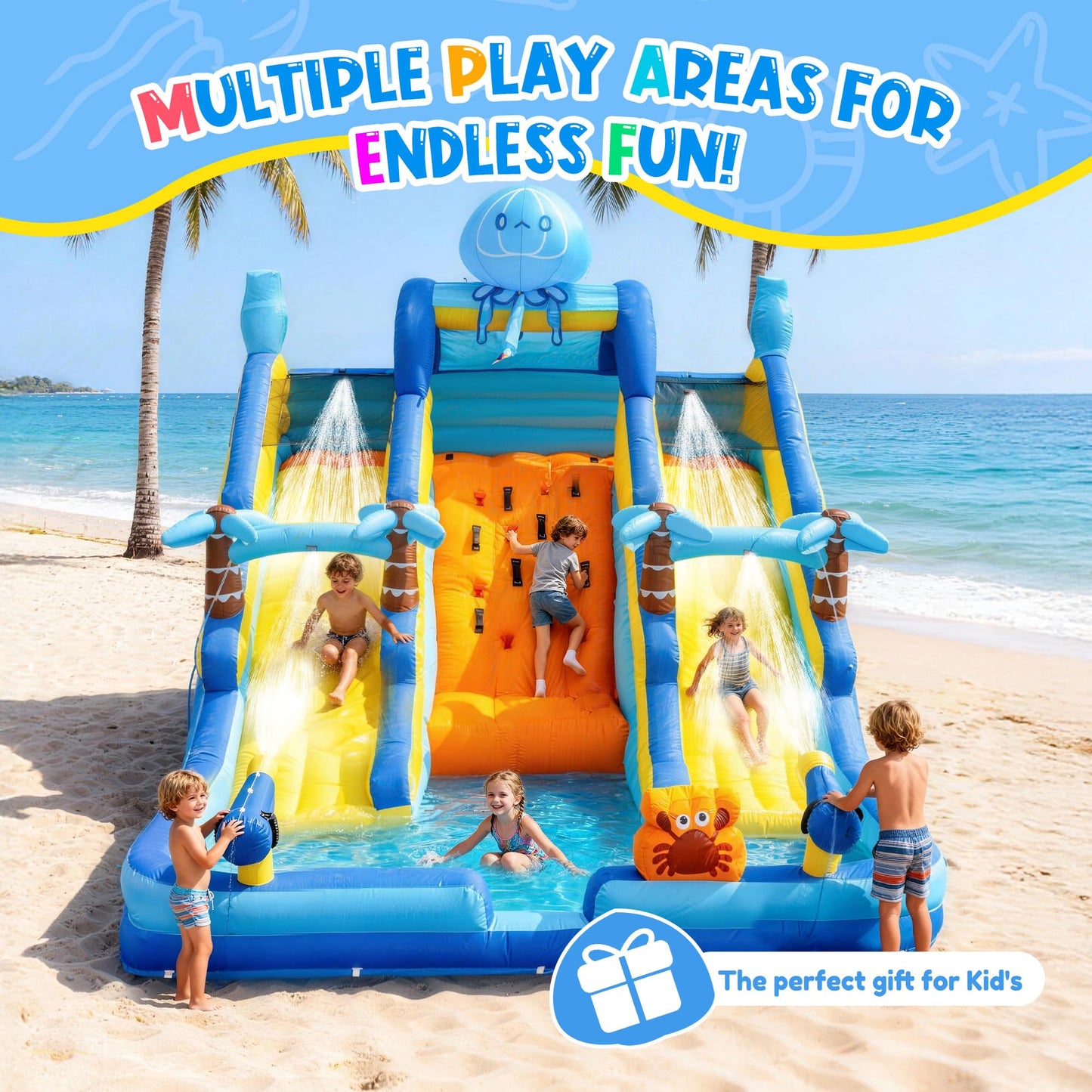 17FT Oxford Inflatable Water Slide Backyard Water Park with Slide & Splash Pool Suitable for Summer Outdoor Entertainment Pool Parties and Family Gatherings（Including -Blower）