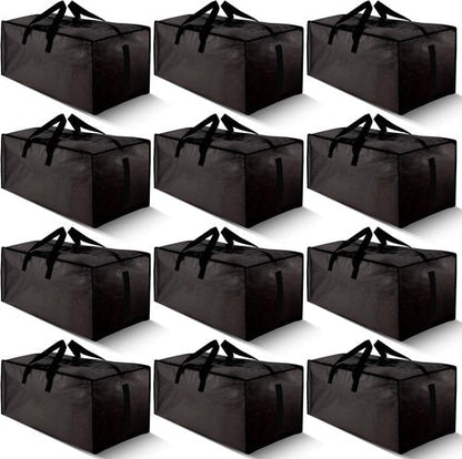 HOMESURE Large Water-Resistant Moving Bags - 12 Pack Heavy-Duty Storage Totes with Zippers & Handles | Black