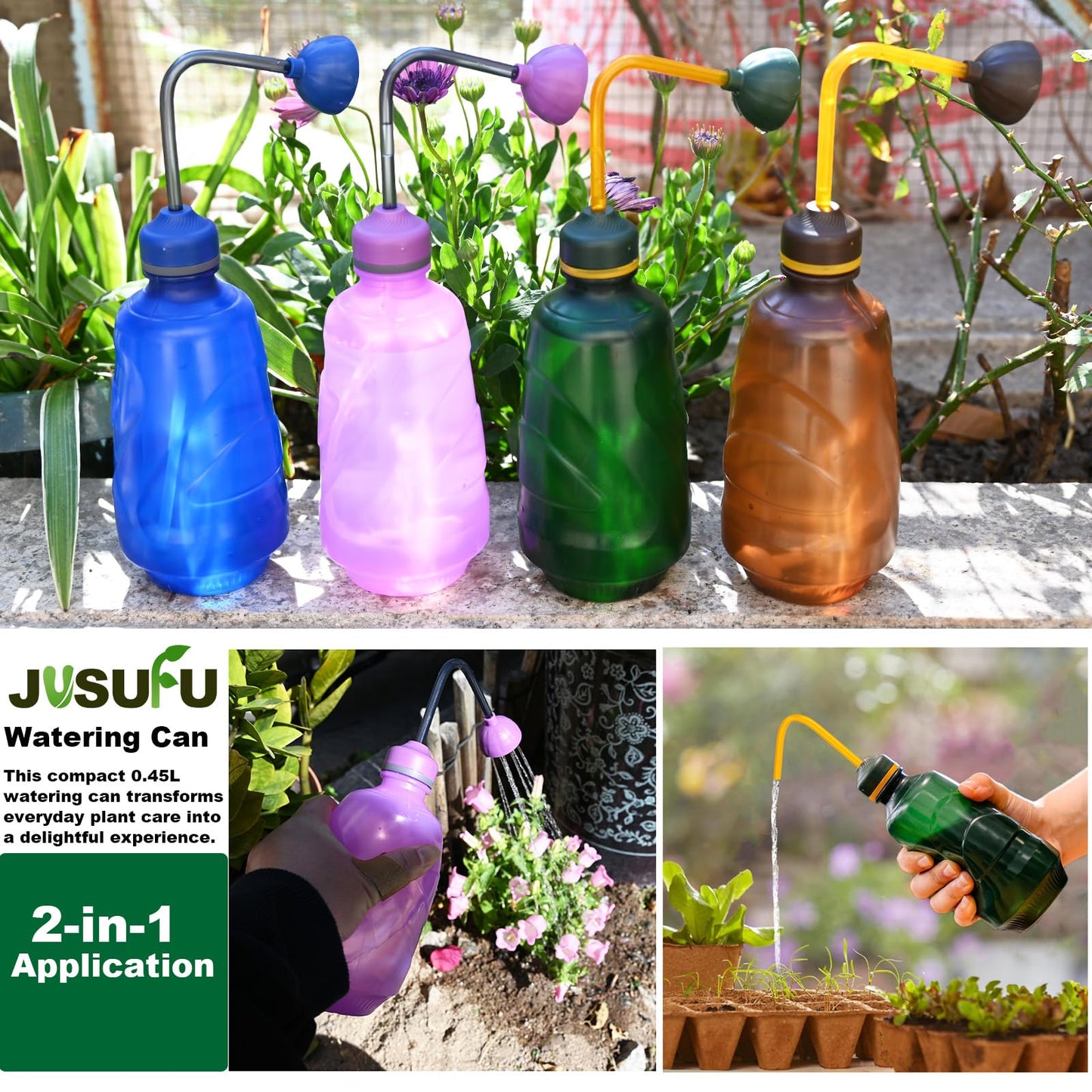 Watering Can for Seedlings, Small Watering Can for House Plant Garden Flower 0.45L (Purple)