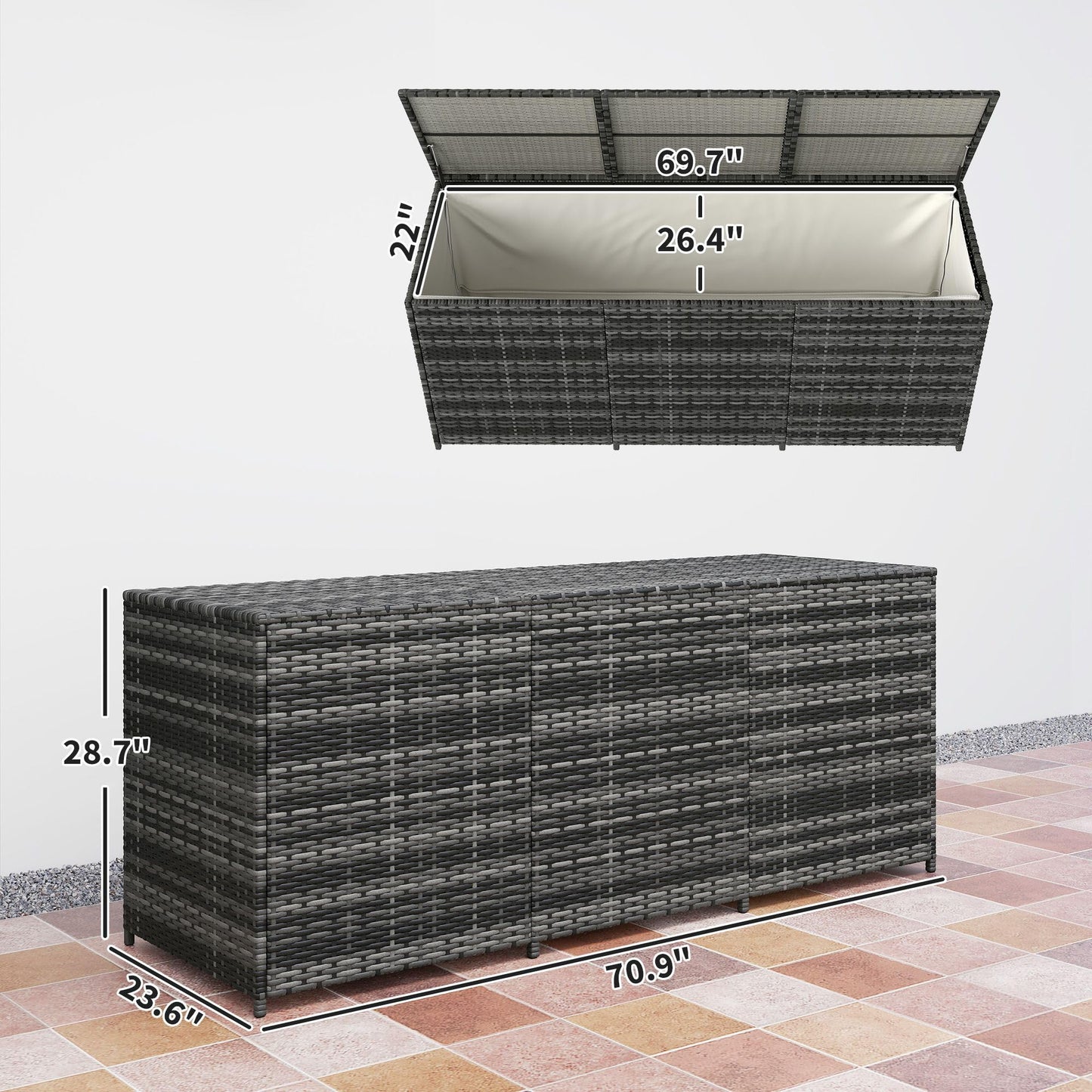 LMJITDS PE Resin Woven Outdoor Storage Chest with Waterproof Liner Enhanced Fade Protection UV Resistant Long-Lasting Durable Slate Gray