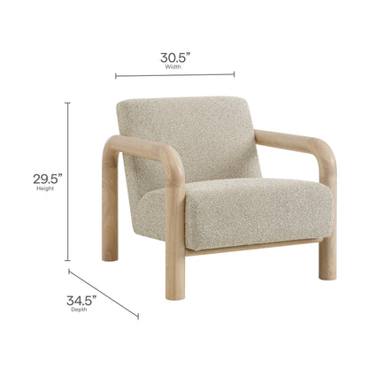 Modway Sereno Modern Boucle Fabric Accent Chair in Marble Oak with Rounded Wood Armrests – Upholstered Lounge Chair for Living Room or Bedroom