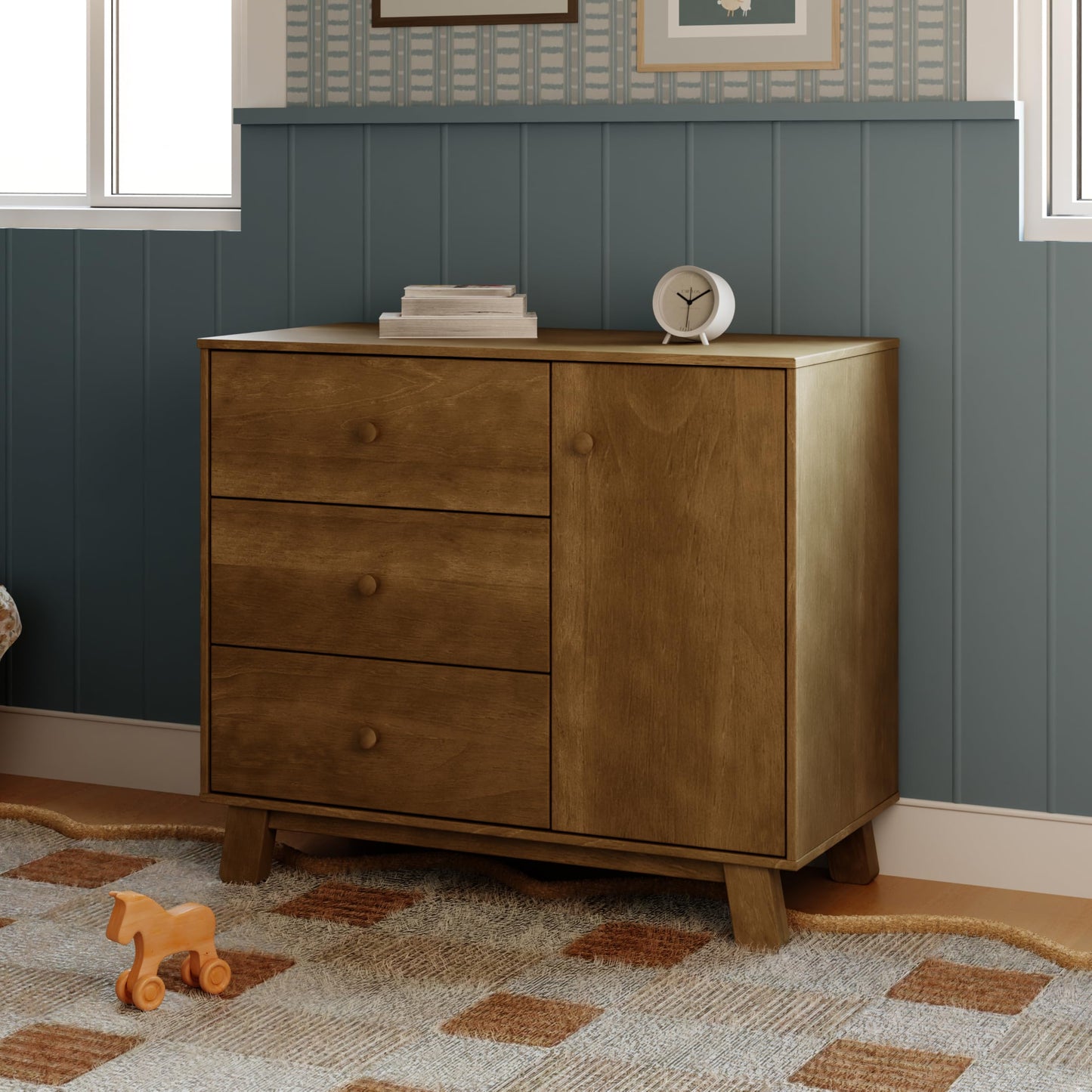Babyletto Hudson Modern 3-Drawer Dresser in Natural Walnut, GREENGUARD Gold Certified