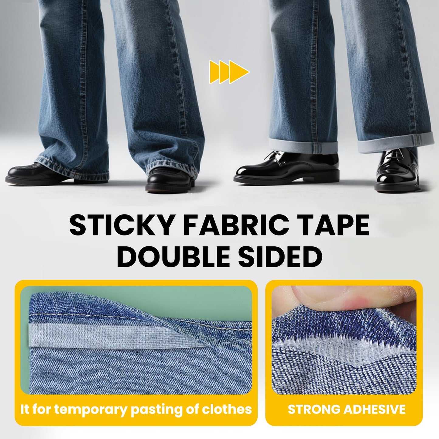 Birllaid Premium Double-Sided Fabric Tape Combo Pack - 1/2 + 3/4inch x 49 FT, No Sew No Iron Required, Strong Adhesive for Clothing Alteration, Hem Pants, Quick Repair, DIY Crafts (2 Rolls, White)
