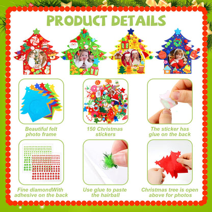 HunnmingRe 30 Sets Christmas DIY Picture Frames Craft Set Felt Picture Frame Ornaments DIY Christmas Tree Decor Felt Photo Frame Crafts Arts and Crafts for Xmas Party Supplies Home Decorations