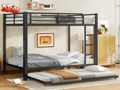LUCALEO Latest Upgraded & Stronger Thickened Metal Full Over Full Bunk Bed with Twin Trundle, Heavy Duty Safer More Stable Steel Bunkbeds (Greater Weight Capacity) (Full Over Full with Twin Trundle)