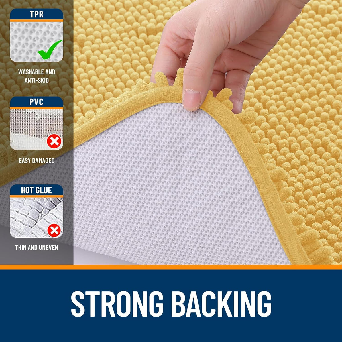 OLANLY Bathroom Runner Rugs - Extra Soft Chenille Bath Mats | Quick Dry, Machine Washable, 44x24, Yellow