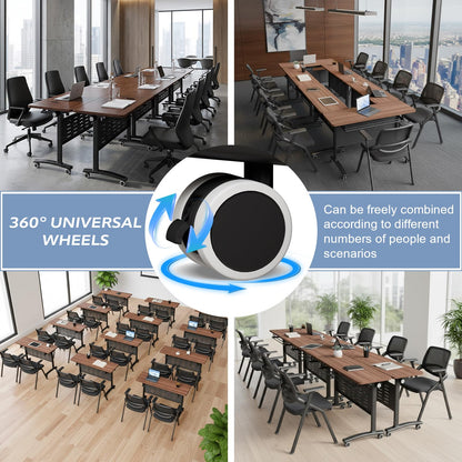 Usosidam 47.2" Folding Conference Tables, Modular Conference Room Table with Silent Lockable Wheels, Flip Top Training Table,for Office Classroom Seminar, for 6-12 Person, Walnut 2, 8 Pack