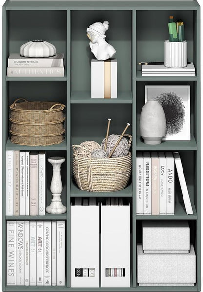 Furinno LUDER Bookshelf - 11-Cube Reversible Bookcase in Sage Green | Easy Assembly for Living Room, Bedroom, Home Office