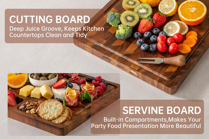 THETCHRY Walnut Wood Cutting Boards for Kitchen, End Grain Chopping Board Double Sided, Large Cutting Board with Handle, Charcuterie Butcher Block for Meal Prep & Serving with Gift Box, 17"×13"×1"