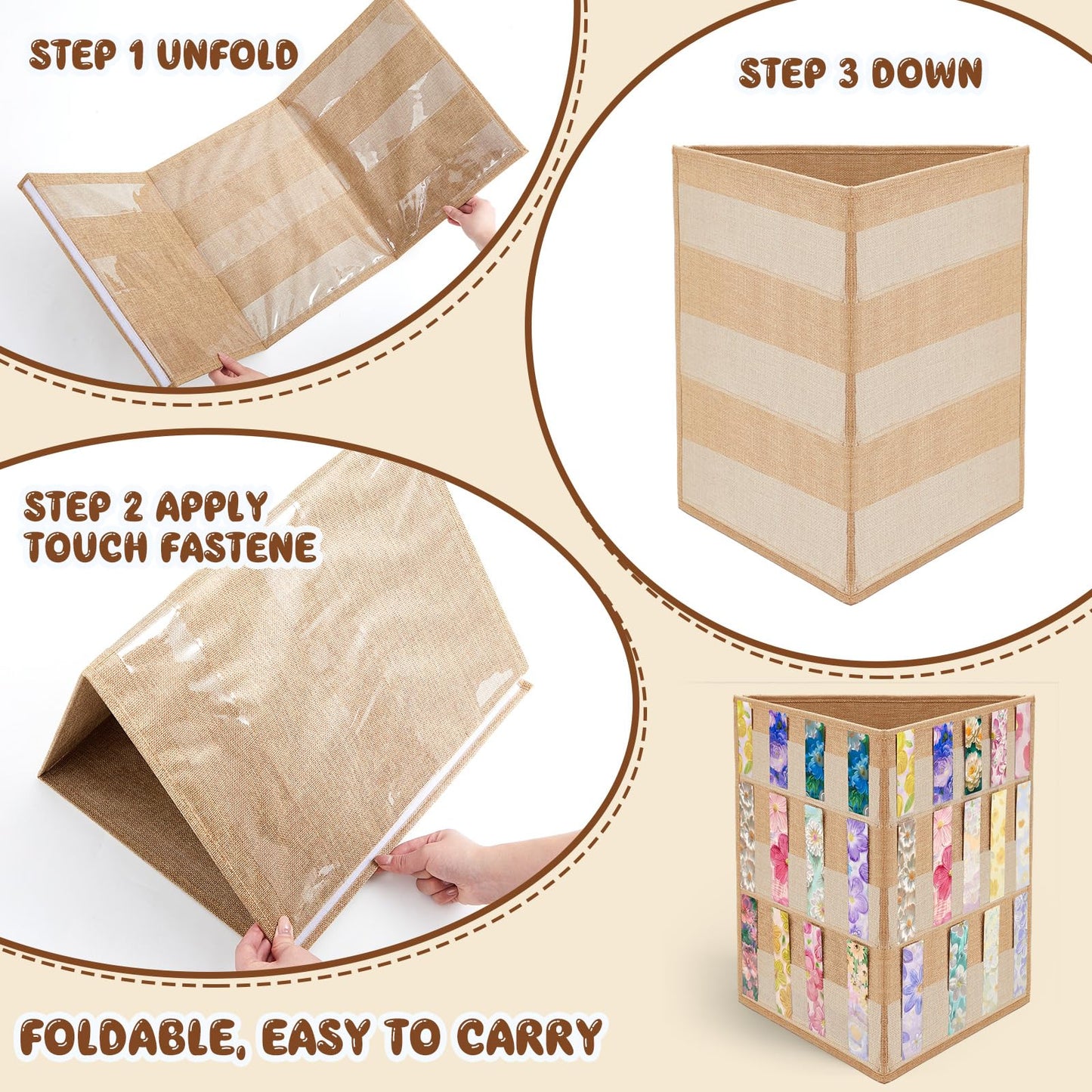 Faccito Bookmark Display Stand, Three-Sided Portable Holder with Multi-View Display, Linen Fabric Desktop Rack for Bookmarks, Valentine-Themed Designs, Craft Fairs, Handmade Vendors