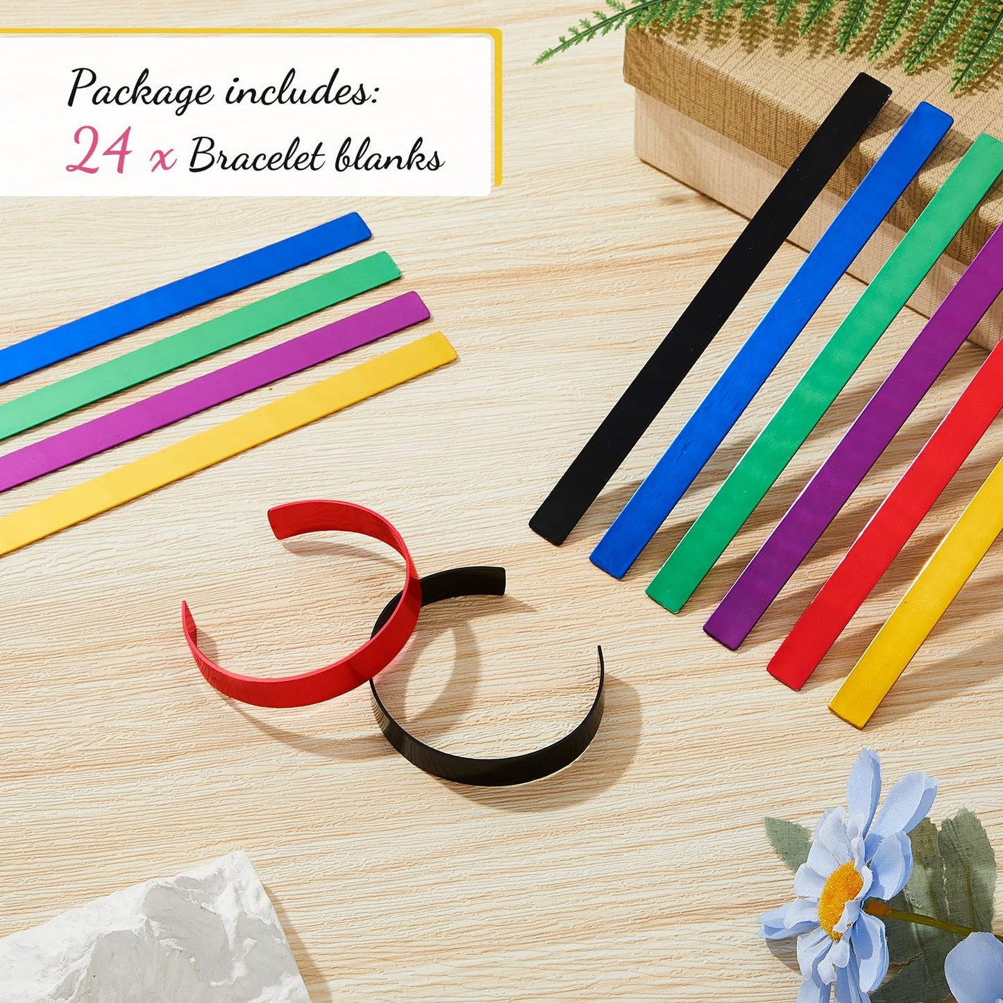 24 Pcs Anodized Aluminum Bracelet Blanks Metal Stamping Blanks Engraving Metal Stamp Bracelet Blanks for Jewelry Making DIY Crafts Supplies, 7 x 0.5 x 0.05 Inches, 6 Colors