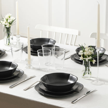 Stone Lain Baskerville 32-Piece Dinnerware Set Stoneware, Borosilicate Glass, Black