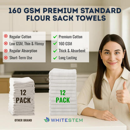 28 28 Pack 12 Flour Sack Towels x of Cotton Kitchen Towels, Dish Towels and Tea Towels for Embroidery, Thick Absorbent