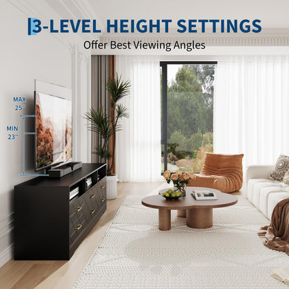 GarveeHome Black Entertainment Center with 6 Storage Drawers for Bedroom Living Room, Universal TV Stand with Mount Fit 32"-80" TVs, Farmhouse Wooden Media Console Tables with Height Adjustable Mount