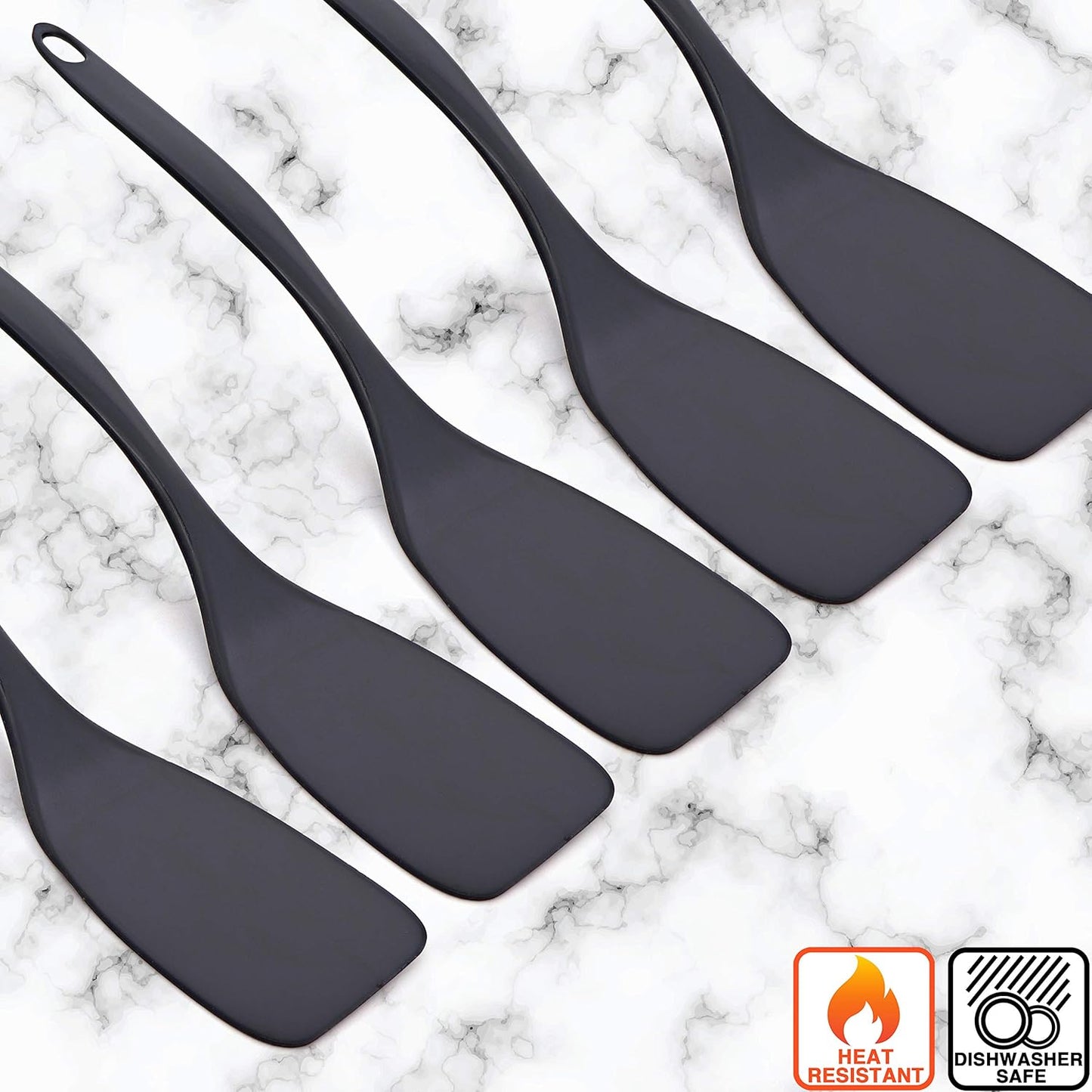 Ram-Pro Pack of 2 Melamine Solid Black Spatulas, Heat-Resistant Rubber Turner Kitchen Utensils for Cooking