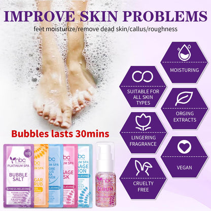 Pedicure Kit Foot Soak Set: Bubble Salt, Sugar Scrub, Massage Mask, Massage Lotion in a Box, 4 Step Foot Spa Kit for Dry Feet,Tired Feet（3 Set Tropical Fruit)