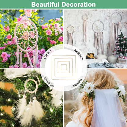 M METERXITY 2-Set Dream Catcher Rings,2.0",3.9",5.9",7.9" Metal Square Shape Macrame Wreath Floral Ring Hoop for Home/Valentine/DIY Craft/Wedding/Wall Hanging Decorations [Golden]