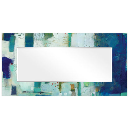 Empire Art Direct Rectangular Beveled Wall Mirror on Blue Abstract Printed Temped Glass, Vanity, Bathroom Mirror, Ready to Hang, Blue