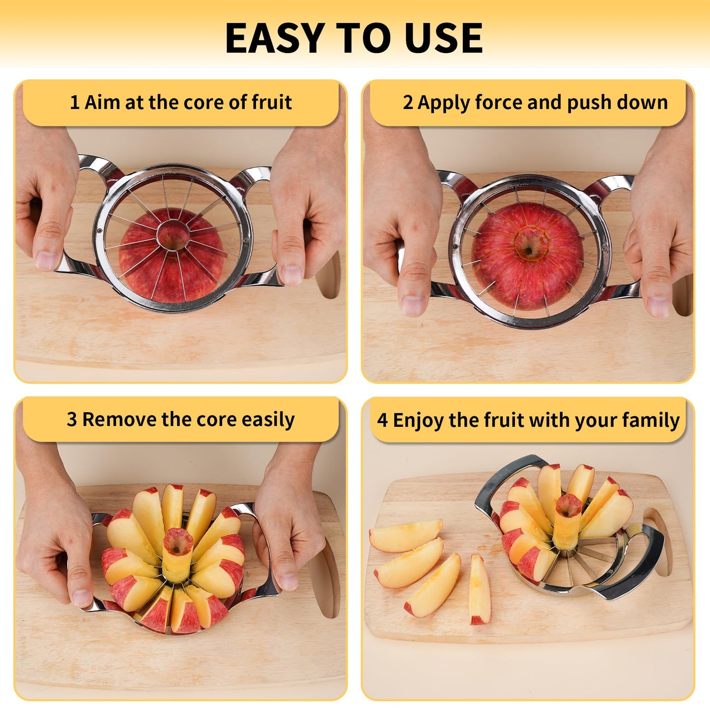 SAVORLIVING 4.72 inches Apple Slicer,12-Blade Extra Large Apple Corer, Heavy Duty Stainless Steel Apple Cutter and Divider with Updated Safe Blade System