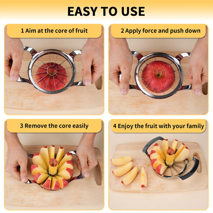 SAVORLIVING 4.72 inches Apple Slicer,12-Blade Extra Large Apple Corer, Heavy Duty Stainless Steel Apple Cutter and Divider with Updated Safe Blade System