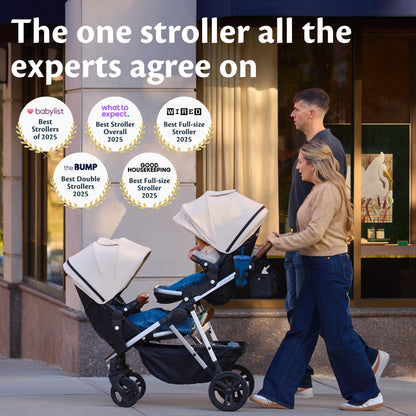 Mockingbird Single-to-Double Stroller 3.0 - Convertible Full Size Baby Stroller for 1, 2, or 3 Kids with 44 Possible configurations, Travel System Compatible - Oat