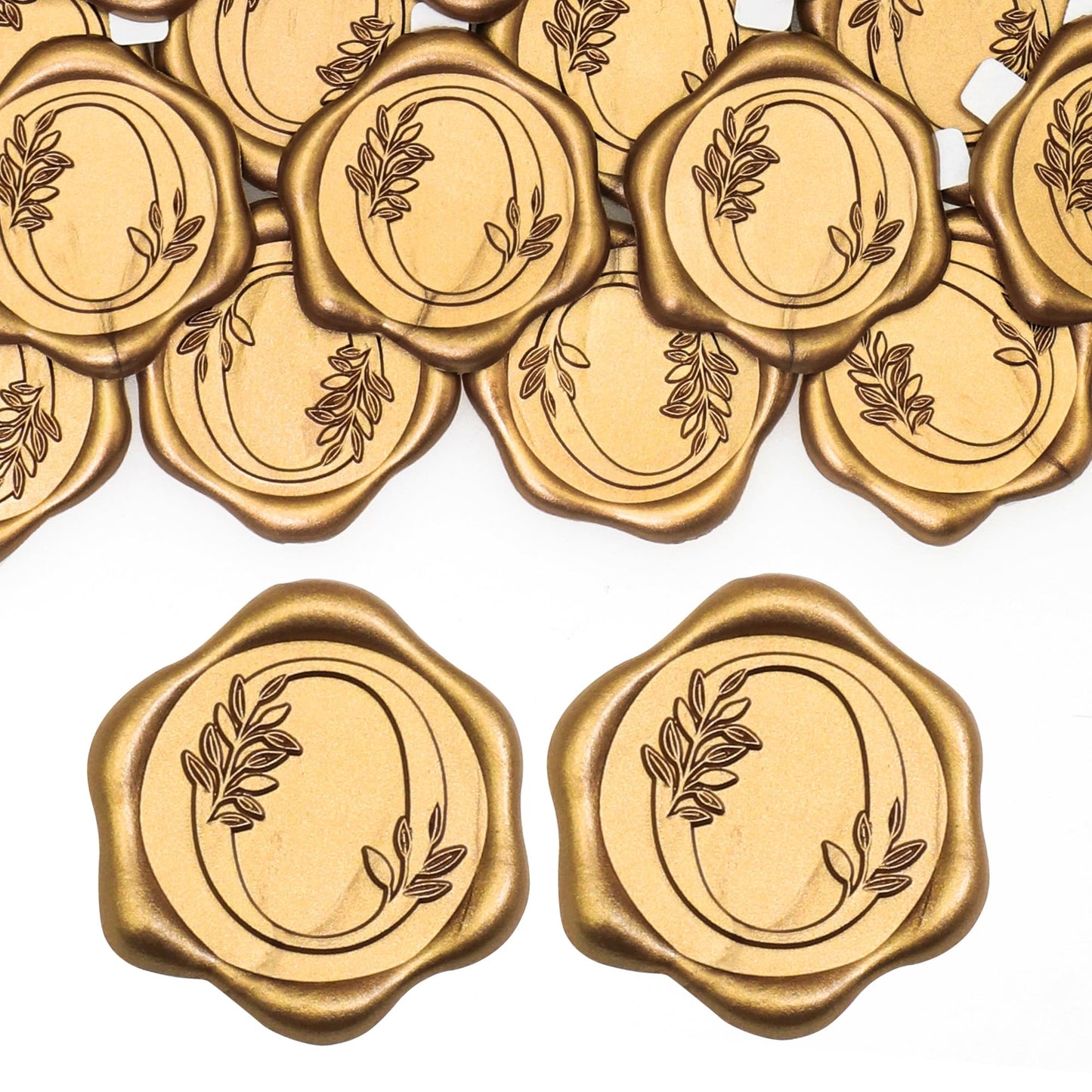 SWANGSA 50 Pack Letter O Wax Seal Stickers, Antique Gold Botanical Leaves Initial Alphabet Self-Adhesive Wax Stickers for Wedding Party Invitation Envelopes