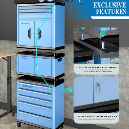 LARBANKE 8 Drawer Rolling Tool Chest with Locks&360° Wheels,Tool Cabinet with Multifunctional Countertop,Tool Chest with Connection Rods,Can Be Used as 3 Individual Units or Combine a Large One