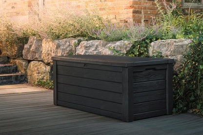 Keter Westwood 150 Gallon Resin Outdoor Storage Box - Ideal for Patio Furniture & Garden Tools | Dark Grey